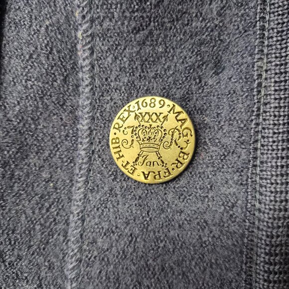 VTG Geiger Wool Coat Dark Blue Austrian Large Coin Buttons Classic Military - Picture 6 of 11